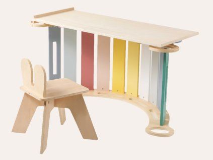 Drvena Montessori ljuljačka 100 cm 6u1 Max s daskom i stolicom - set pastel